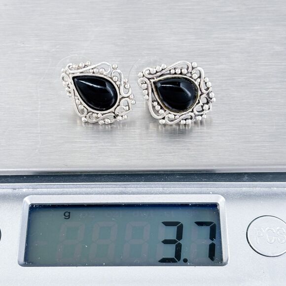 Vintage Sterling Silver 925 Avon Black Onyx Filigree Earrings - Picture 6 of 7